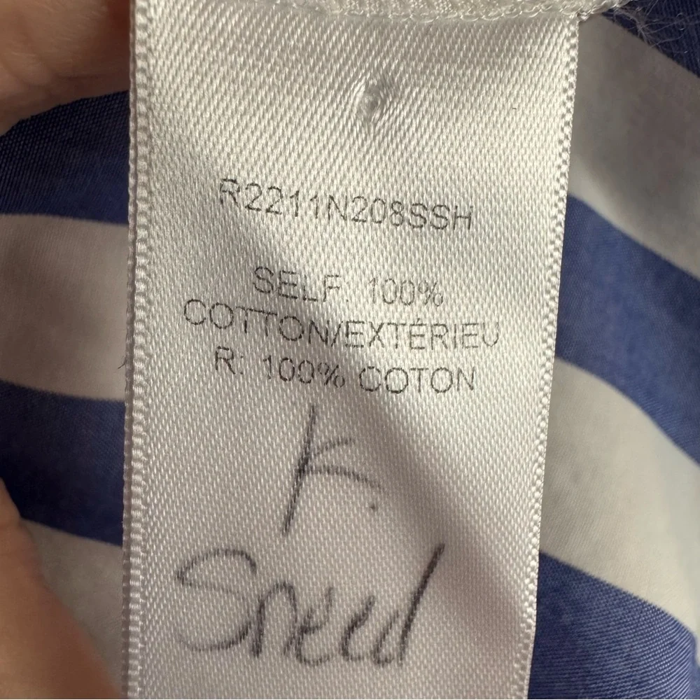Carolina Herrera New York Size 4 Ruffled Stiped Cotton-Poplin Blouse Blue White - Picture 8 of 12